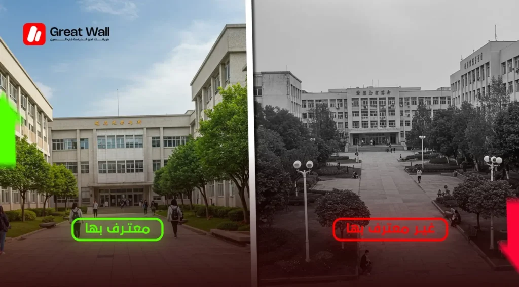 مقارنة بين جامعة صينية معترف بها وأخرى غير معترف بها