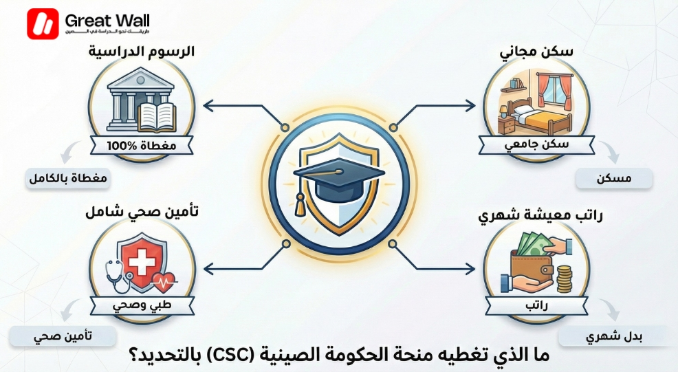 إنفوغرافيك لمزايا منحة دراسية ممولة بالكامل لـ الدراسة في الصين الرسوم، السكن، وبدل المعيشة. إنفوغرافيك لمزايا منحة دراسية ممولة بالكامل لـ الدراسة في الصين الرسوم، السكن، وبدل المعيشة.