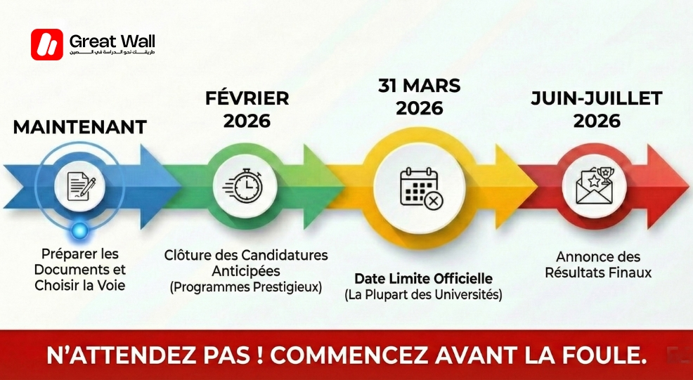 Chronologie des dates limites pour la rentrée 2026 de la bourse pour étudier en Chine. Chronologie des dates limites pour la rentrée 2026 de la bourse pour étudier en Chine.