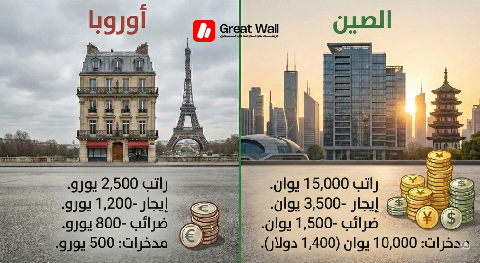 جدول مقارنة يوضح إمكانية التوفير المالي الأعلى لـ الخريجين الجدد الذين يختارون البقاء في الصين بـ فبزا عمل مقابل العمل في أوروبا جدول مقارنة يوضح إمكانية التوفير المالي الأعلى لـ الخريجين الجدد الذين يختارون البقاء في الصين بـ فبزا عمل مقابل العمل في أوروبا