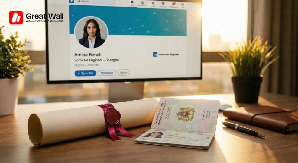 دبلوم صيني ملفوف بجانب جواز سفر مغربي، يرمز إلى الاعتراف بالشهادات الصينية في المغرب والنجاح المهني المستقبلي. دبلوم صيني ملفوف بجانب جواز سفر مغربي، يرمز إلى الاعتراف بالشهادات الصينية في المغرب والنجاح المهني المستقبلي.