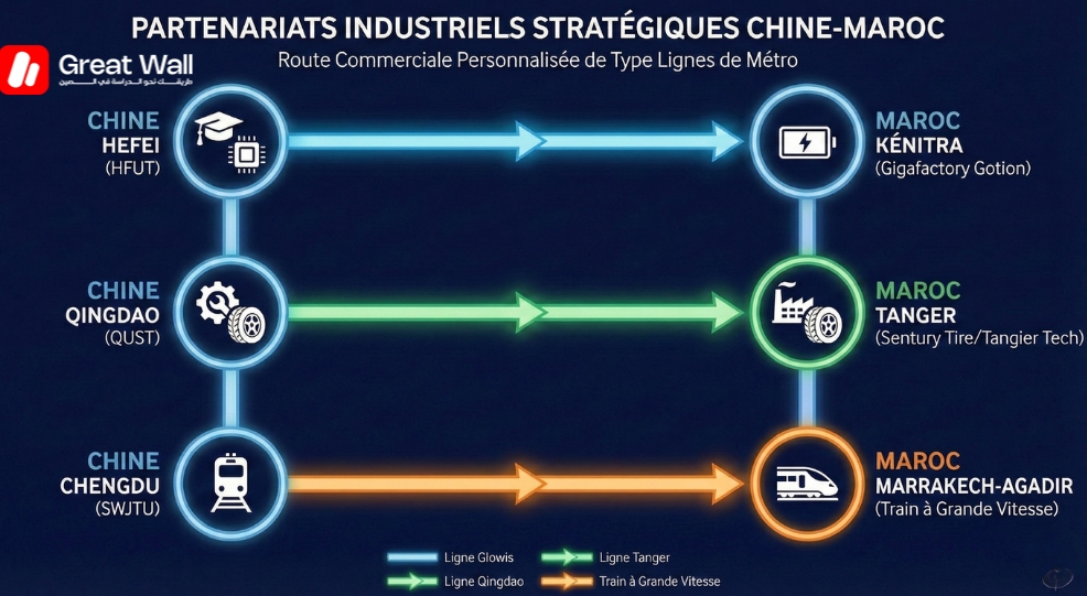 Carte infographique montrant les parcours professionnels directs des universites d ingenierie chinoises vers des emplois a Kenitra et Tanger Carte infographique montrant les parcours professionnels directs des universites d ingenierie chinoises vers des emplois a Kenitra et Tanger