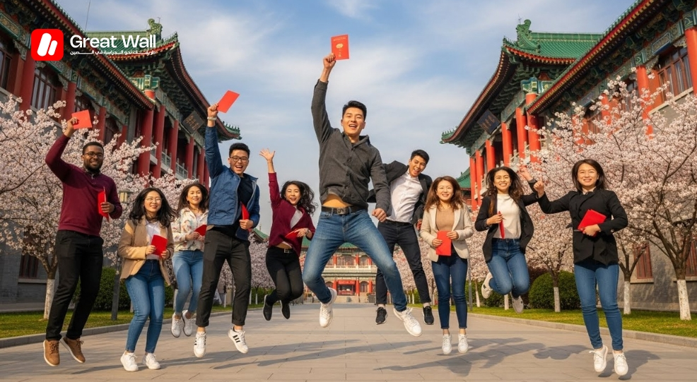 International students holding their diplomas International students holding their diplomas