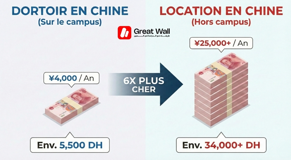 Infographie comparant le cout annuel montrant que louer en Chine est 6 fois plus cher que de vivre dans un dortoir en Chine Infographie comparant le cout annuel montrant que louer en Chine est 6 fois plus cher que de vivre dans un dortoir en Chine