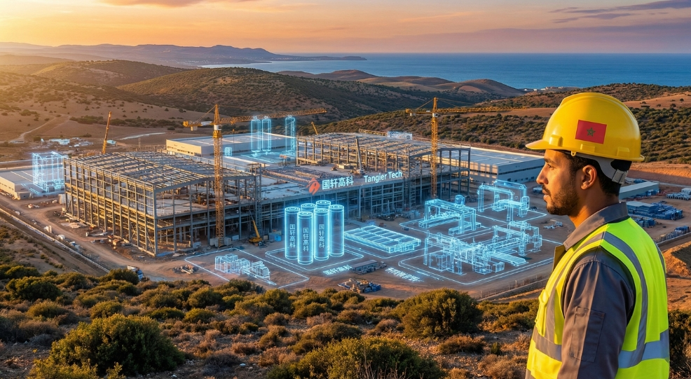 Moroccan engineer overlooking Gotion High-Tech construction, symbolizing jobs with Chinese companies in Morocco