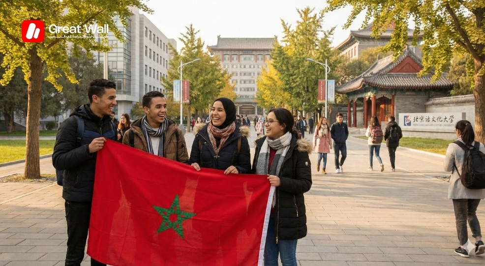 Moroccan students celebrating graduation at a Chinese university.